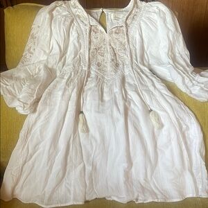 Anthropologie White Embroidered Mini Dress